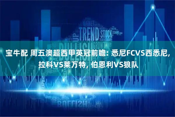 宝牛配 周五澳超西甲英冠前瞻: 悉尼FCVS西悉尼, 拉科VS莱万特, 伯恩利VS狼队